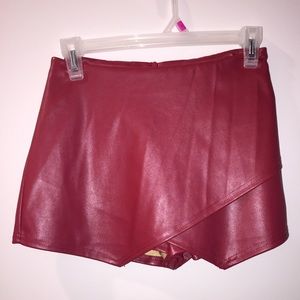 Red faux leather wrap skirt/skort